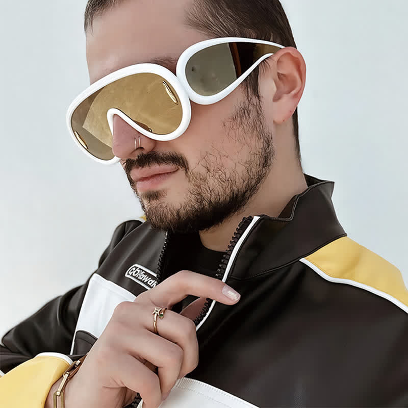 Spykay™ SG61002 Steampunk One-piece Frame Oversized Mirrored Sunglasses