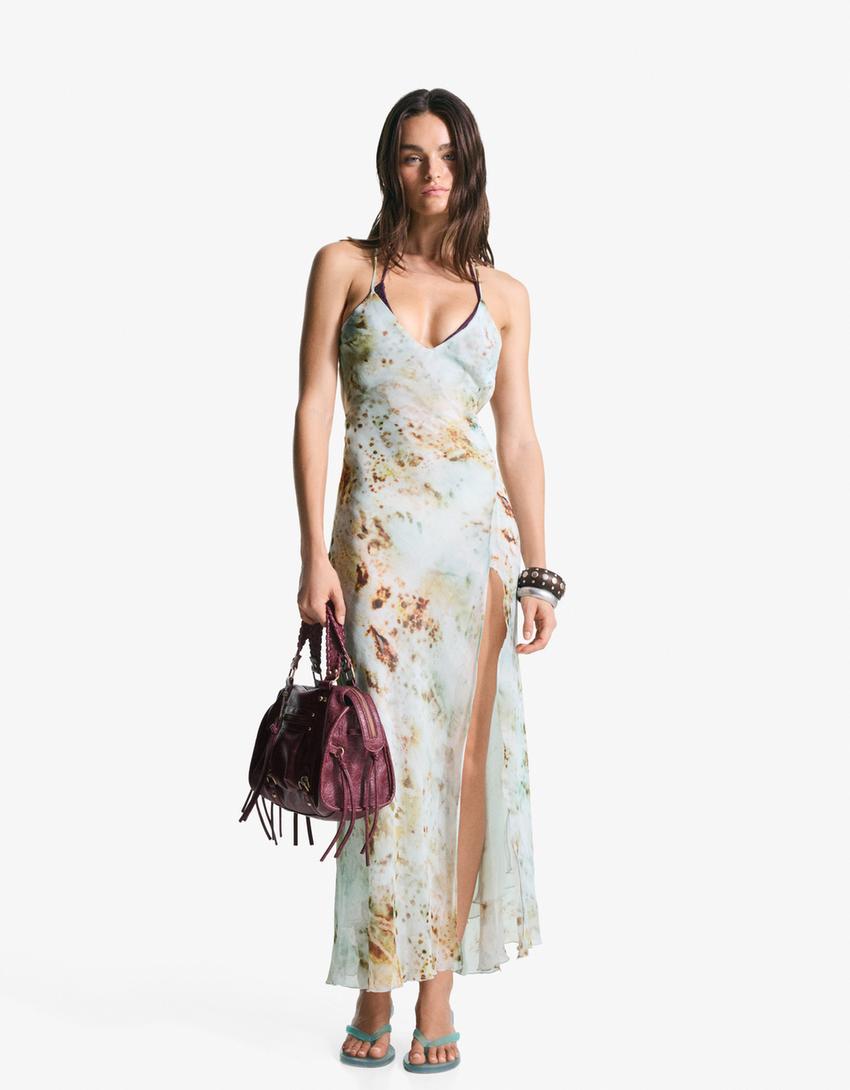 Tie - Dye Spaghetti - Strap Maxi Dress
