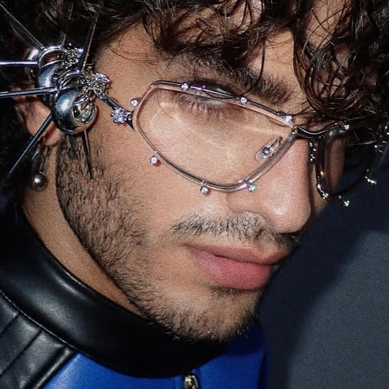 Spykay™ EG26751 Rhinestone Decor Geometric Frame Hipster Y2K Glasses