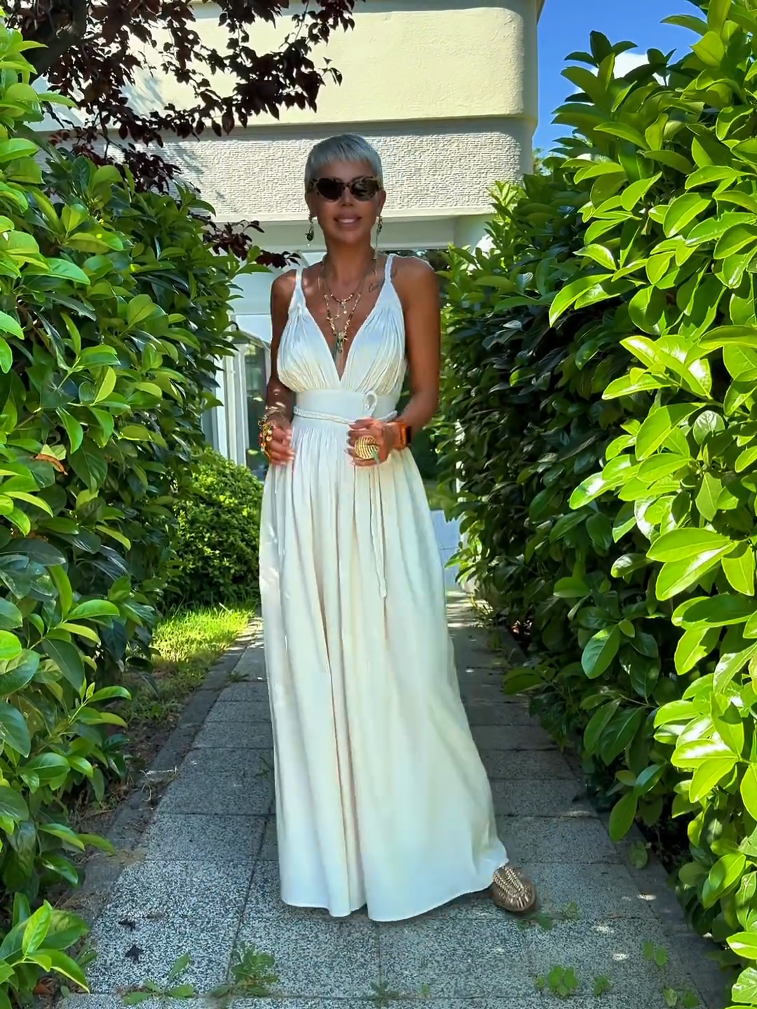 White V - Neck Maxi Dress