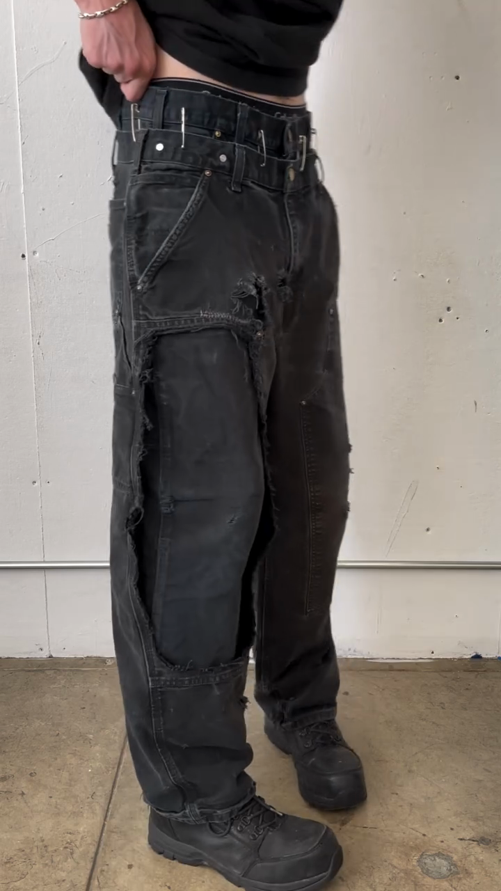 Distressed Double - Waist Black Denim Jeans