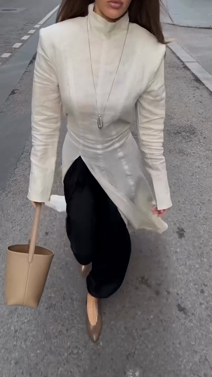 White High - Neck Long - Sleeve Maxi Dress