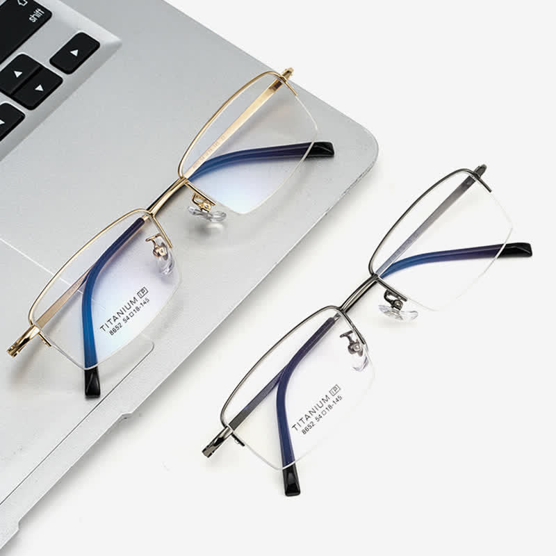 Spykay™ EG26844 Semi-Rimless Rectangle Titanium Frame Anti-blue Light Simple Glasses