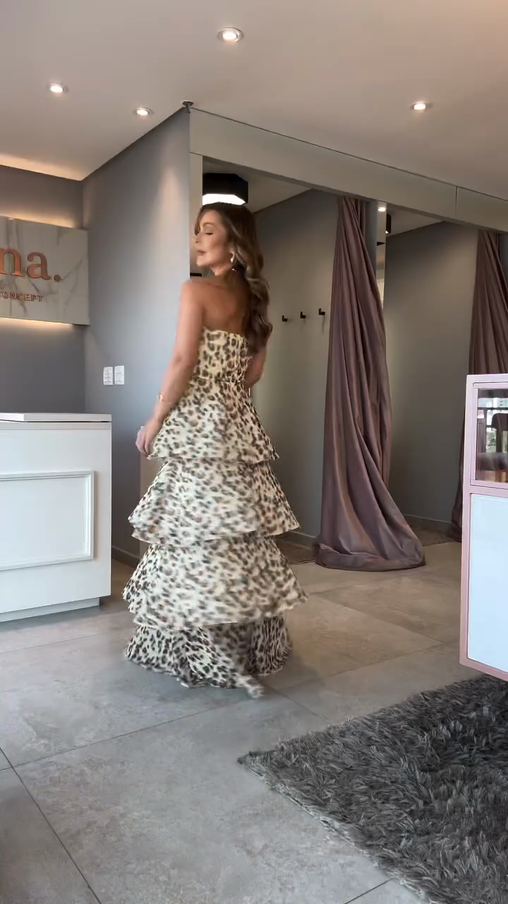 Leopard - Print Strapless Tiered Maxi Dress