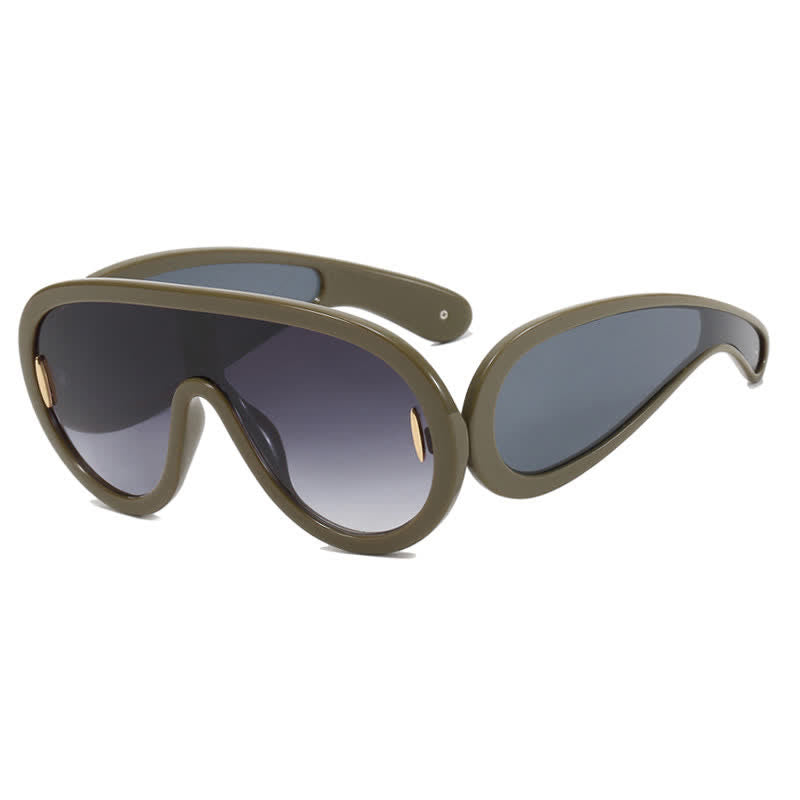 Spykay™ SG61002 Steampunk One-piece Frame Oversized Mirrored Sunglasses