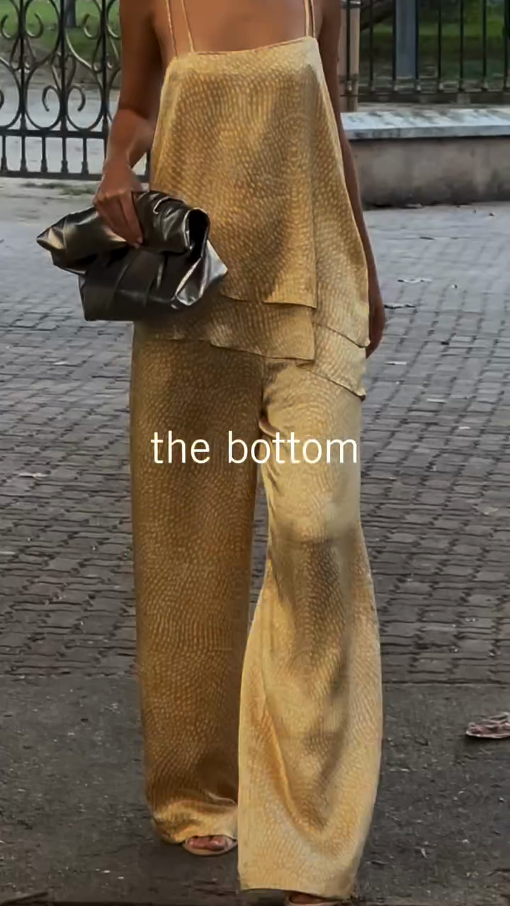 Gold Spaghetti Strap Top and Wide - leg Pants Set