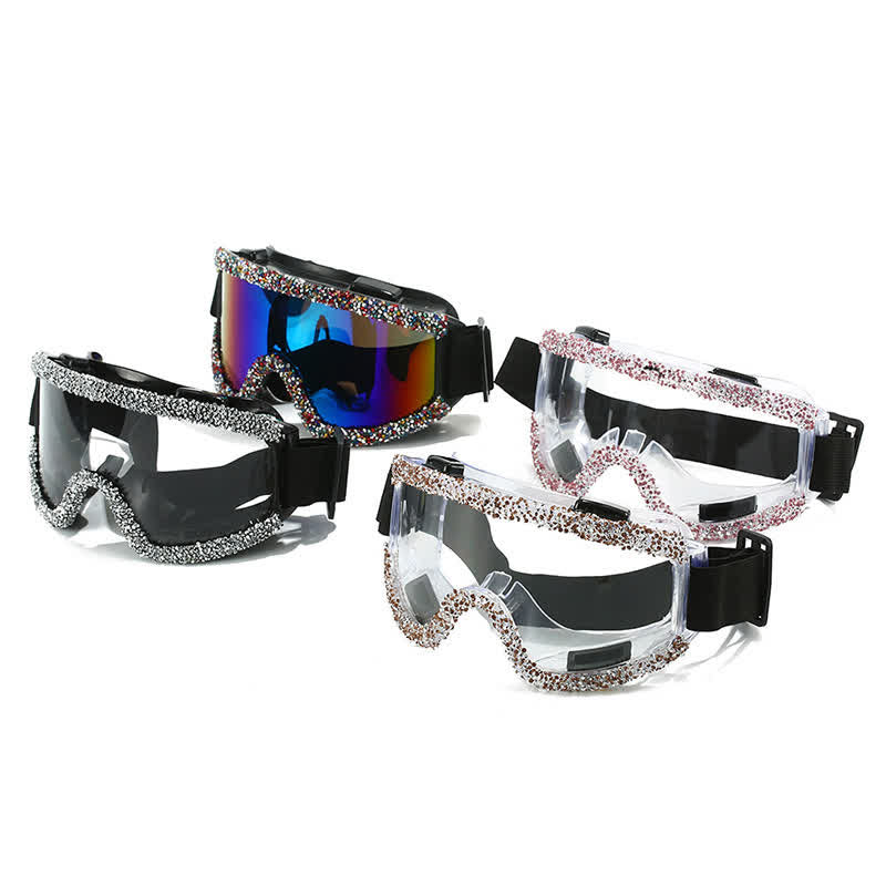 Spykay™ SG61047 Full Rhinestone Decor Unisex Windproof Motorcycle Goggle, Ski Goggles For Outdoor Activities