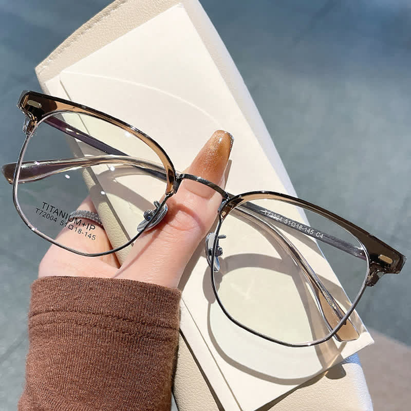 Spykay™ EG26737 Fashion Square Titanium Frame Anti-blue Light Browline Glasses