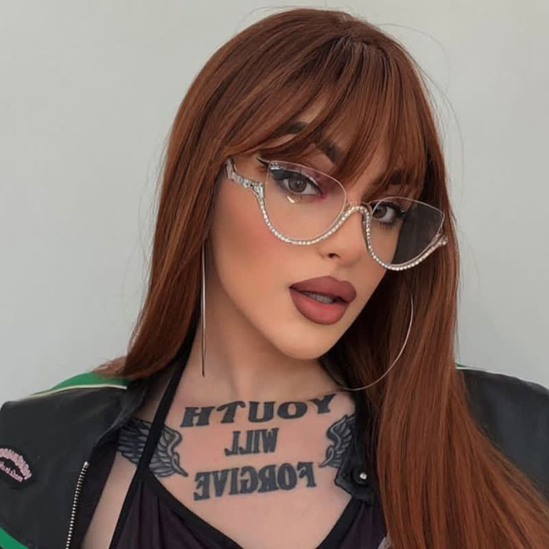 Spykay™ EG26687 Cat-Eye Frame Rhinestone Decor Semi-Rimless Glasses