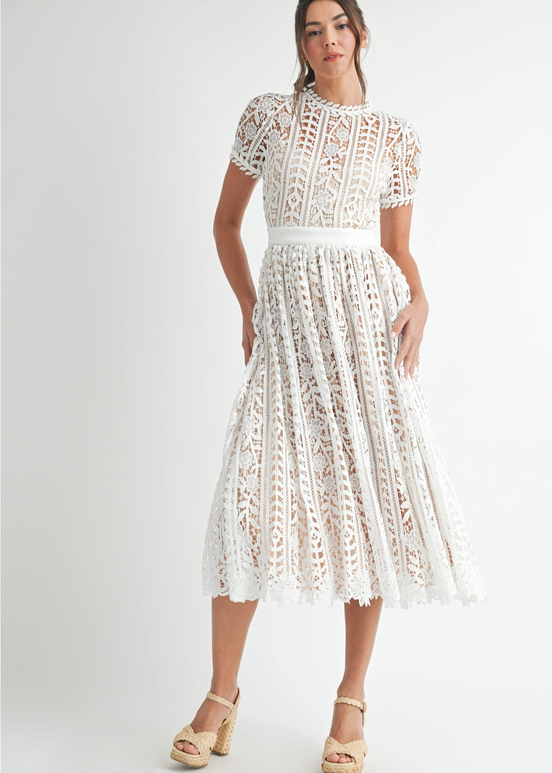 White Lace Midi Dress