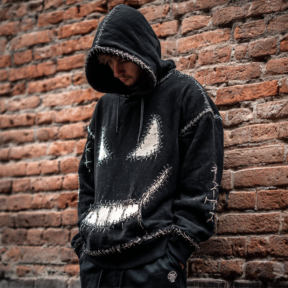 Halloween Devil Emoji Thread Embroidery Men's Hoodie