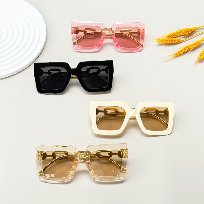 Spykay™ SG60931 Square Oversized Frame Chain Temples Hipster Sunglasses