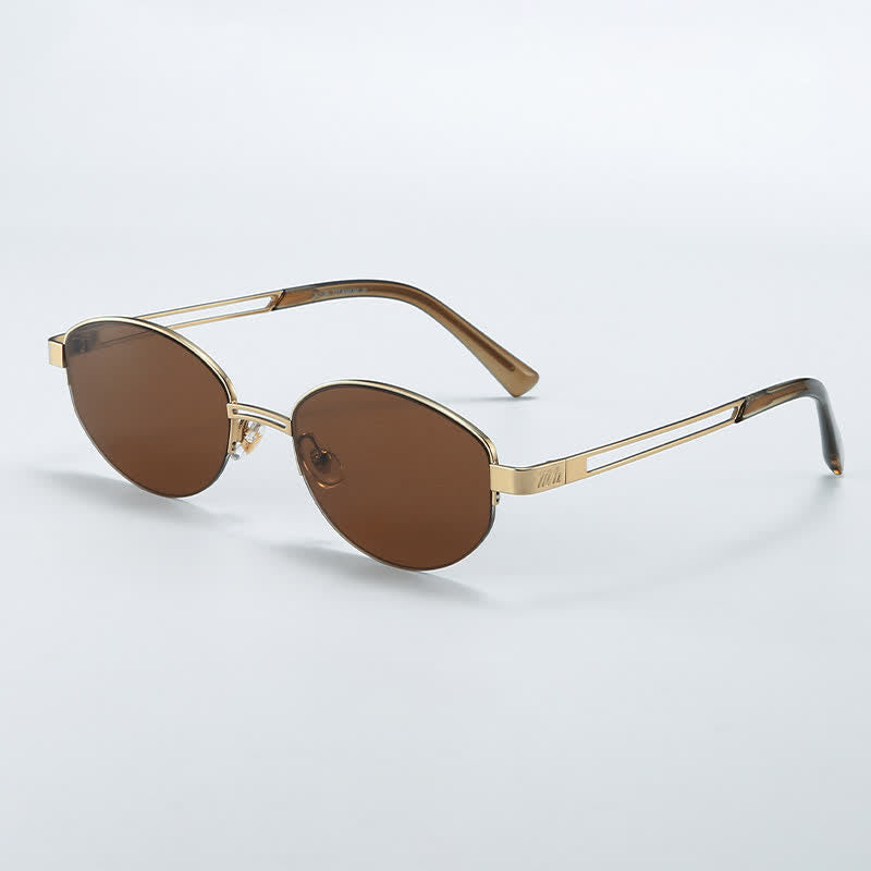 Spykay™ SG60778 Retro Fashion Oval Frame Hollow-out Temples Semi-Rimless Sunglasses with Nylon Lenses