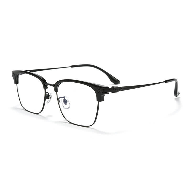 Spykay™ EG26934 Square Titanium Frame Anti-blue Light Browline Chrome Heart Glasses