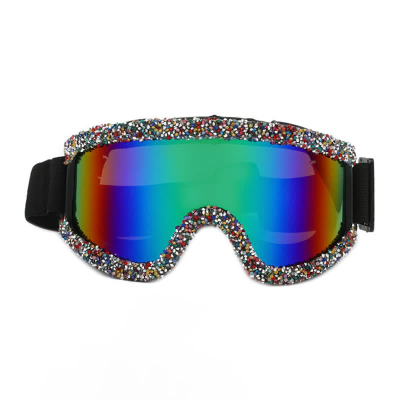 Spykay™ SG61047 Full Rhinestone Decor Unisex Windproof Motorcycle Goggle, Ski Goggles For Outdoor Activities