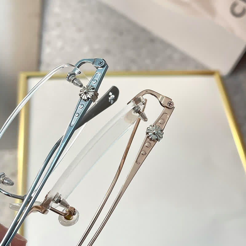 Spykay™ EG26935 Rectangle Titanium Frame Anti-blue Light Rimless Chrome Heart Glasses