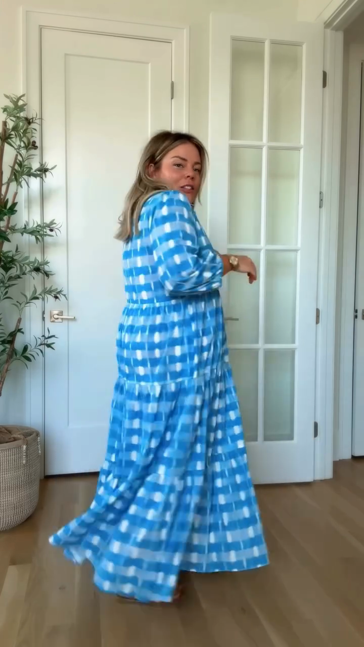 Blue Checkered Shirt Dress