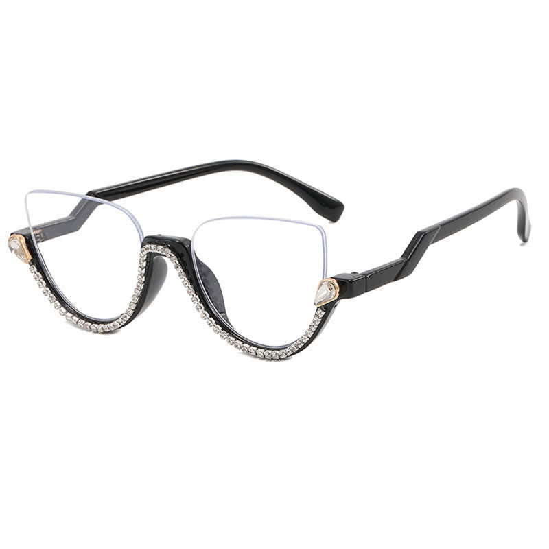 Spykay™ EG26687 Cat-Eye Frame Rhinestone Decor Semi-Rimless Glasses
