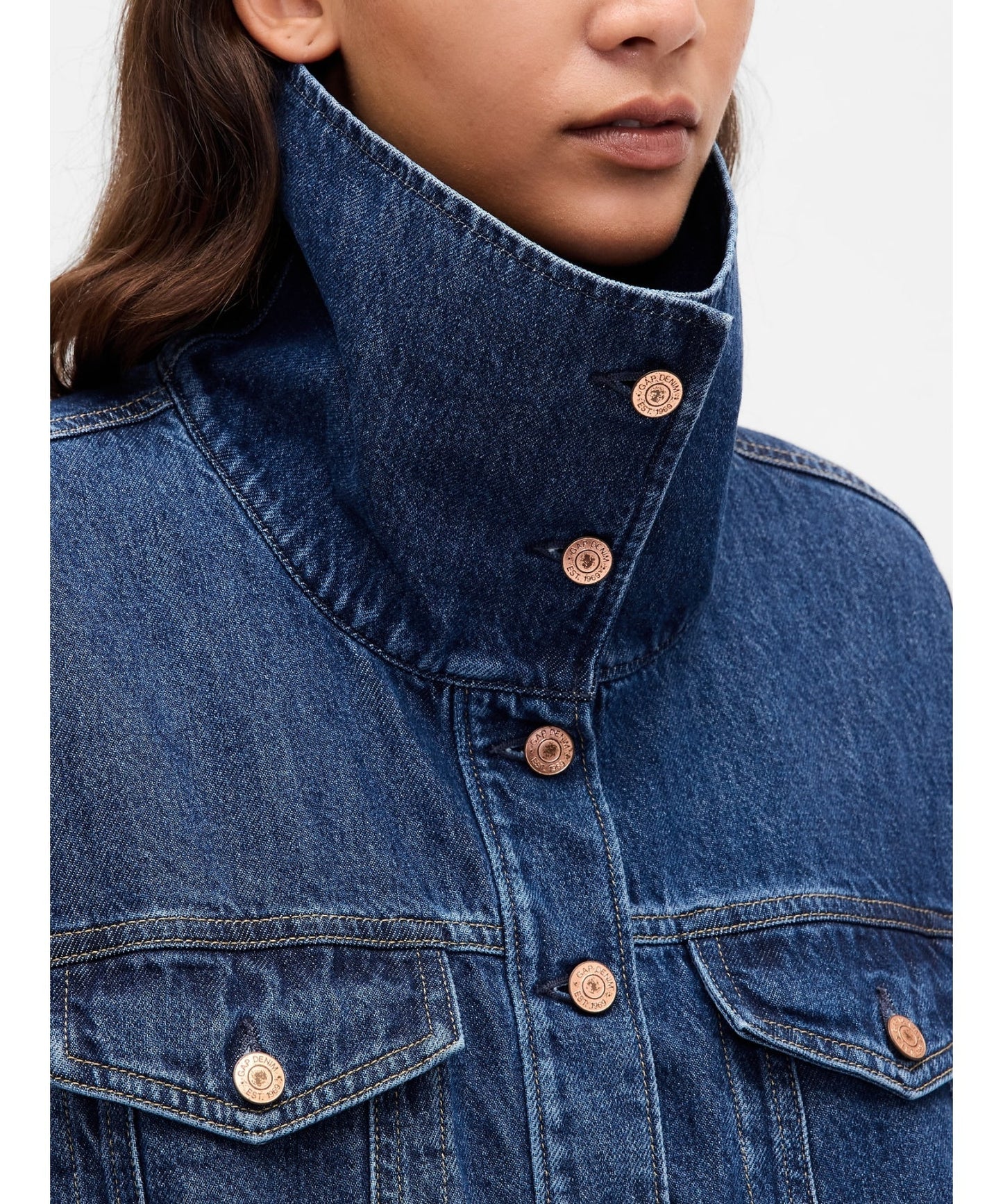 Blue Denim Jacket with High Collar