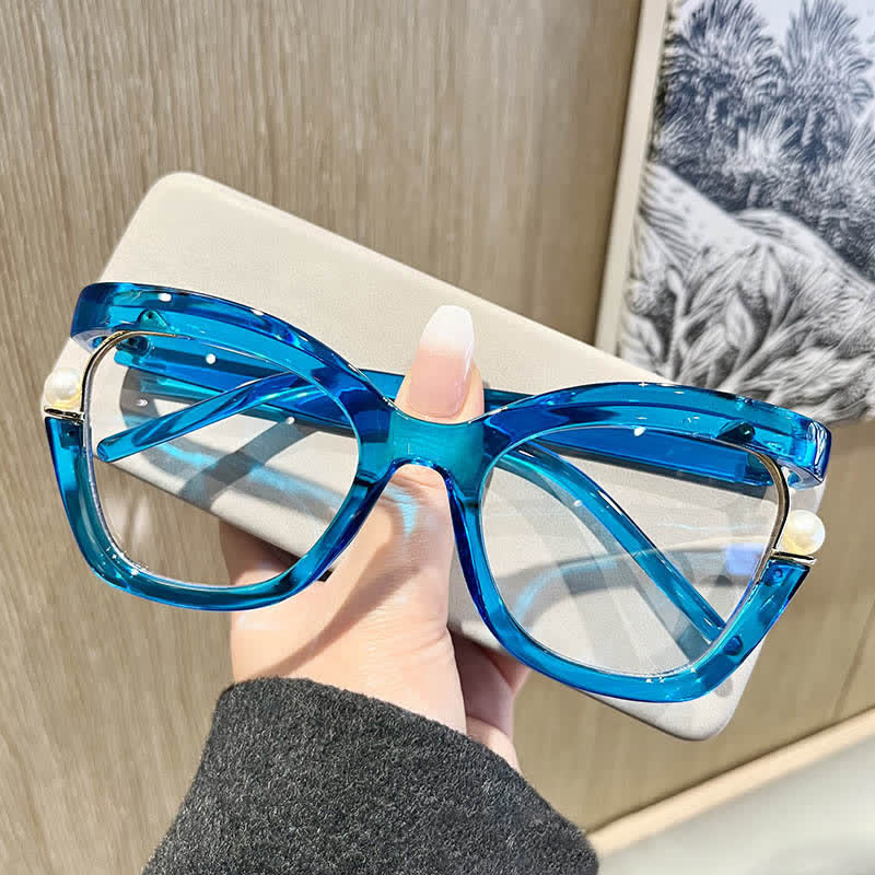 Spykay™ EG26758 Anti-blue Light Pearl Decor Irregular Oversized Eyeglasses