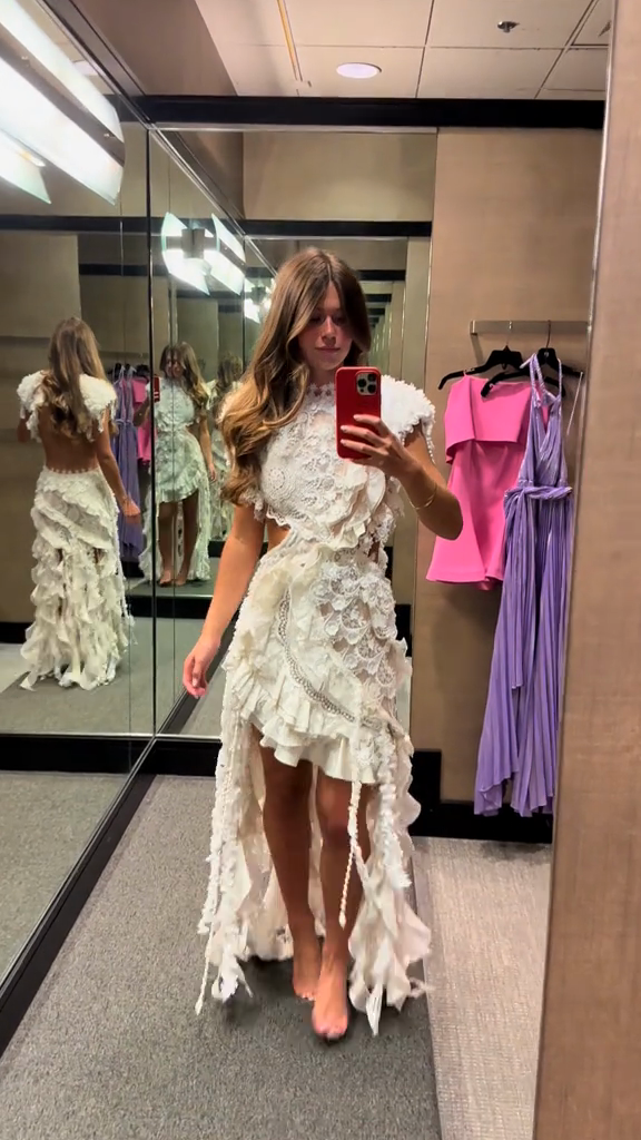 White Lace Asymmetric Dress