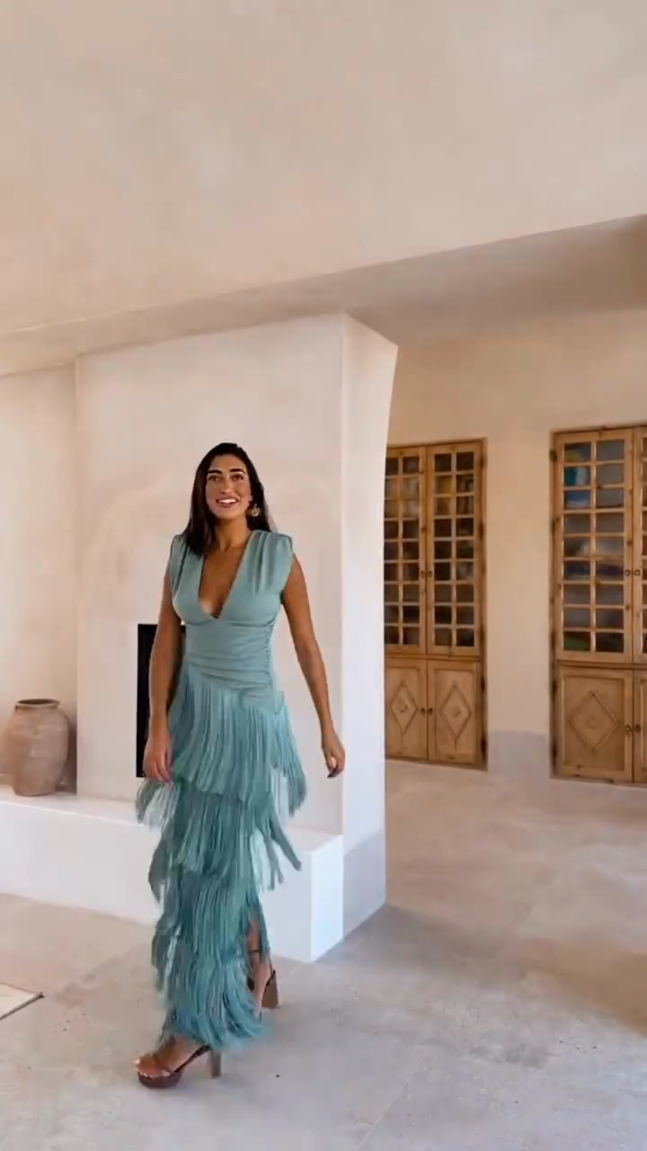 Mint Green Fringe Maxi Dress