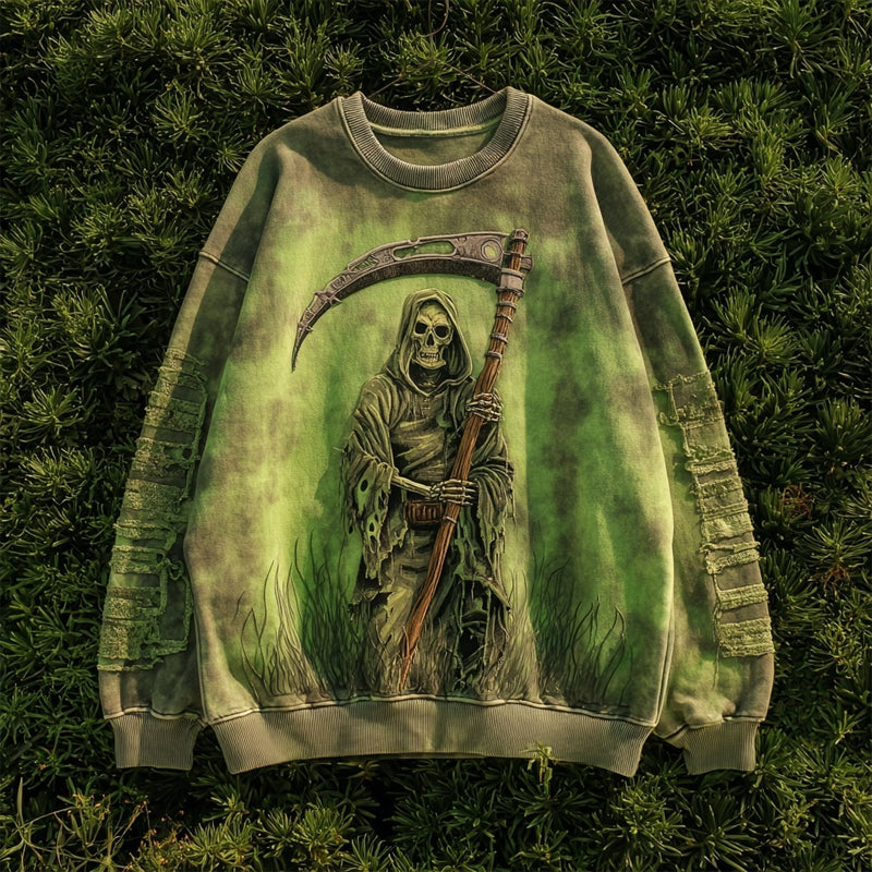 Halloween Spooky Ghoul Pattern Vintage Washed Sweatshirt