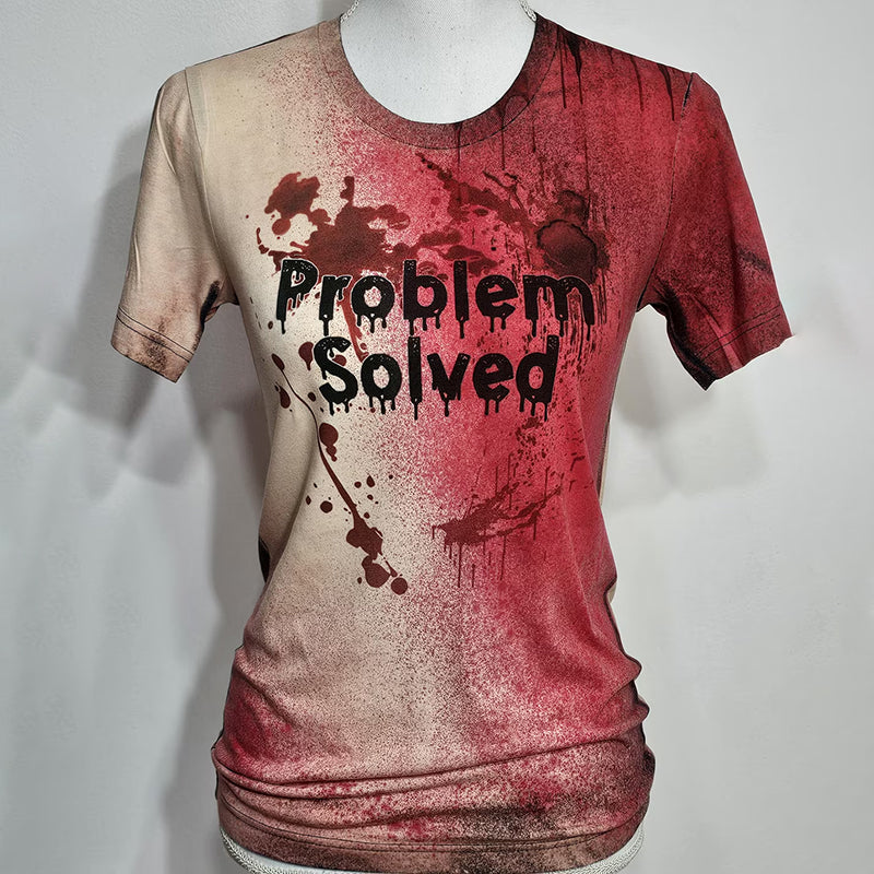 Unisex Retro Bloody Problem Solved Halloween Art Pattern Print Cotton Graphic T-shirt