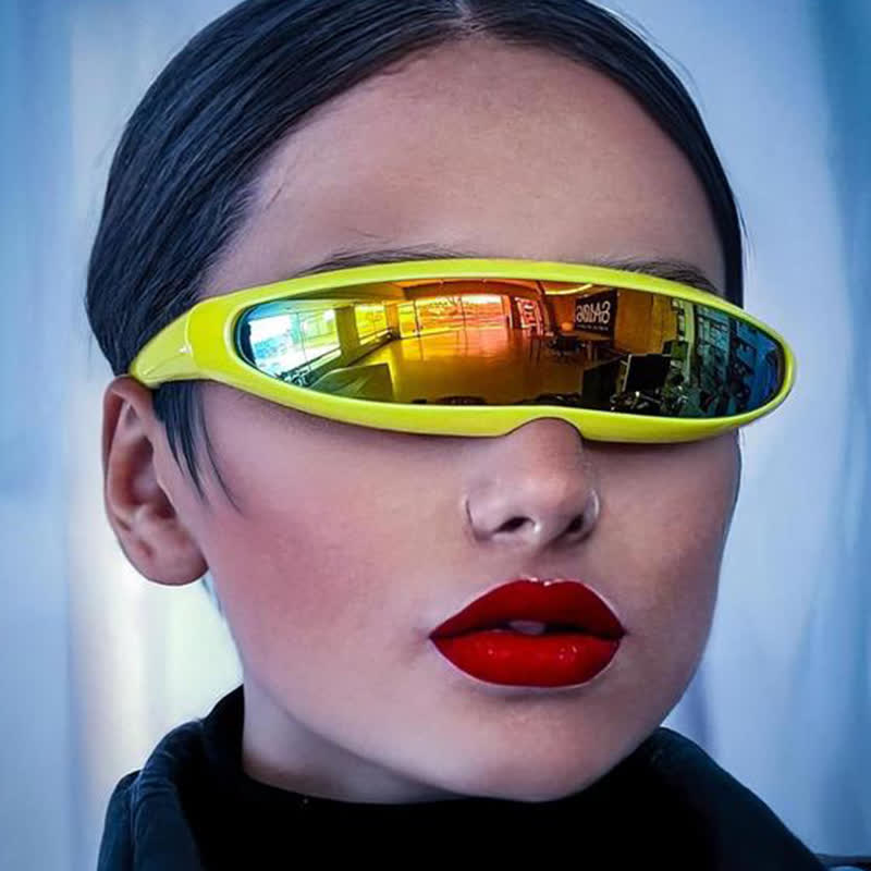 Spykay™ SG61011 One-piece Color Mirror Lens Monolens Cyclops Robotic Futuristic Narrow Y2K Punk Sunglasses