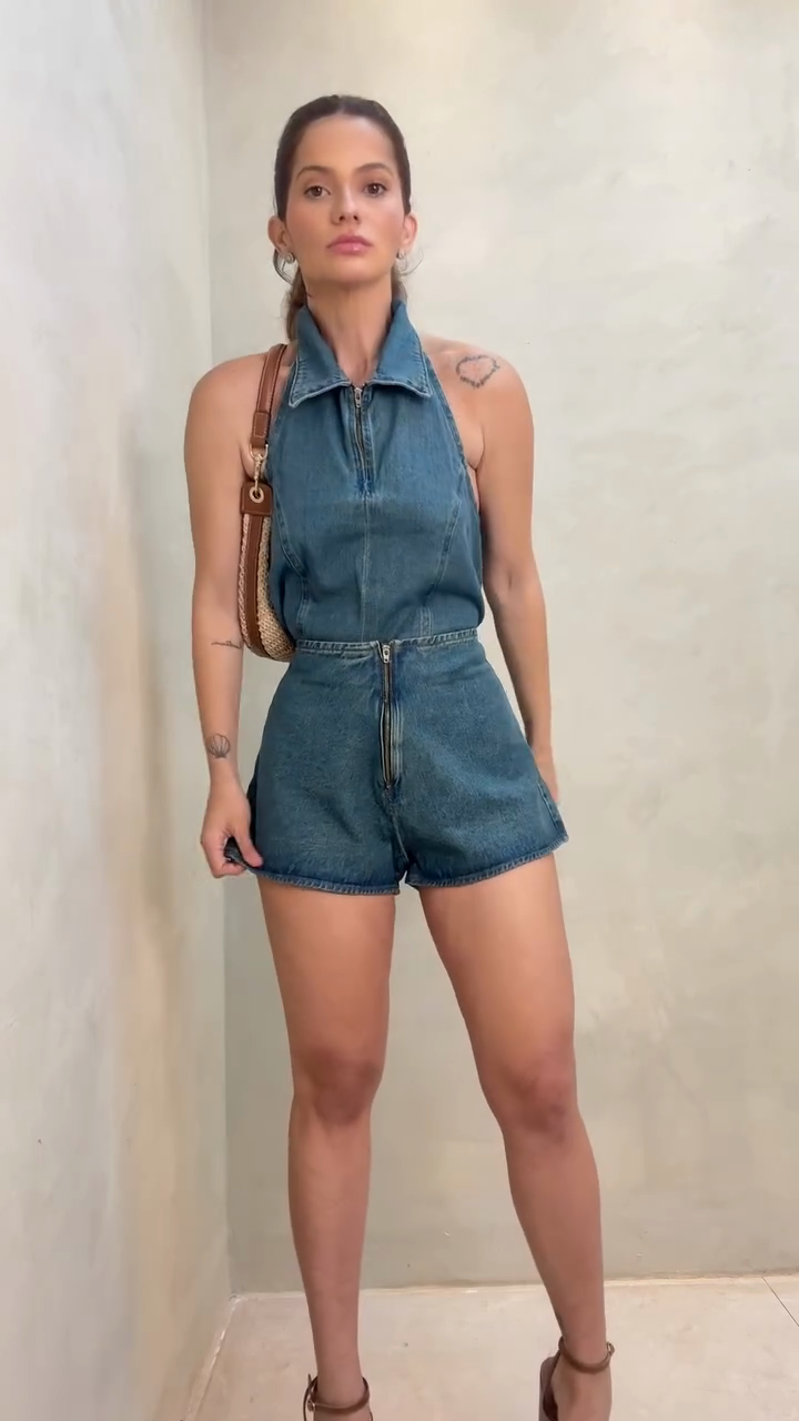 Denim Crop Top and Shorts Set