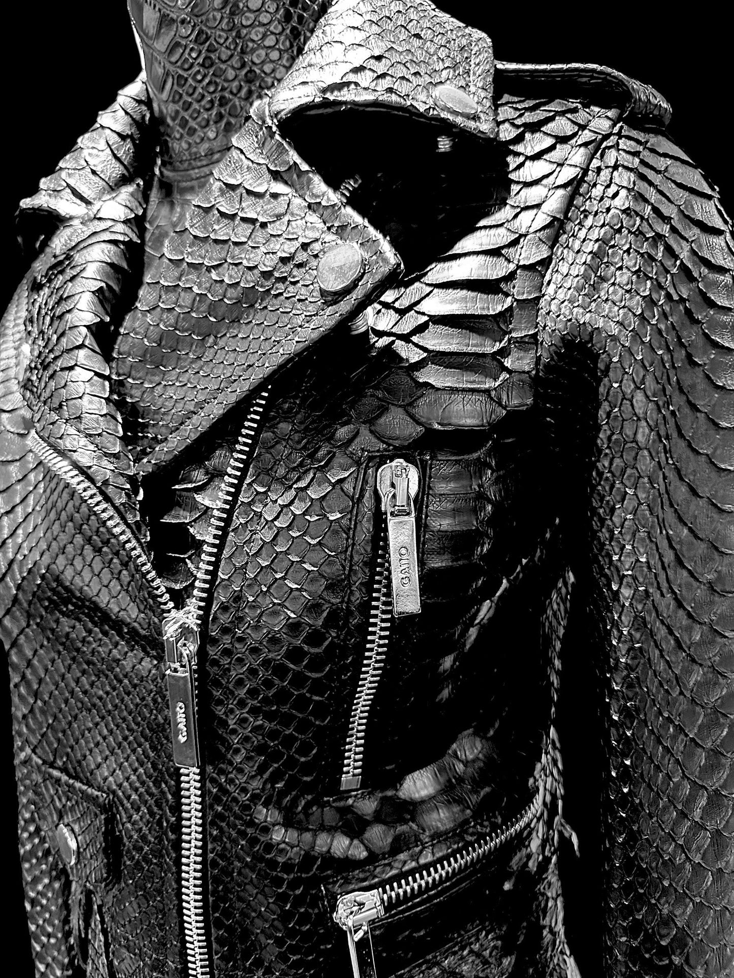 Black Python - Embossed Leather Moto Jacket