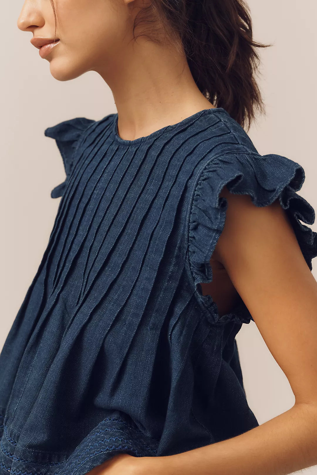 Denim Ruffled Top and Shorts Set