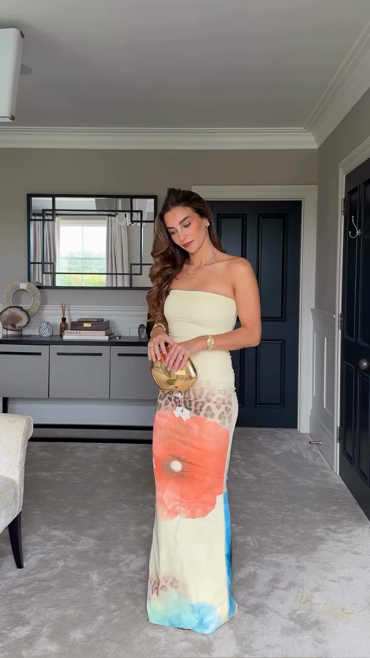 Strapless Floral Print Maxi Dress