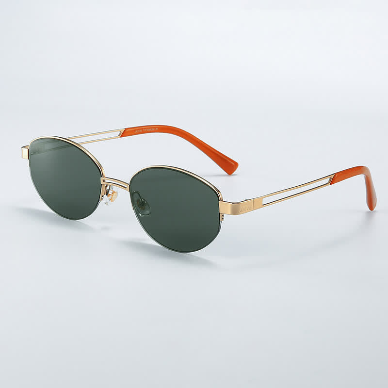 Spykay™ SG60778 Retro Fashion Oval Frame Hollow-out Temples Semi-Rimless Sunglasses with Nylon Lenses