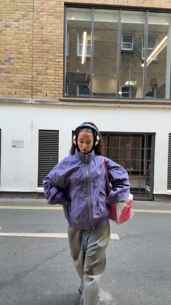 Oversized Purple Striped Zip - Up Jacket