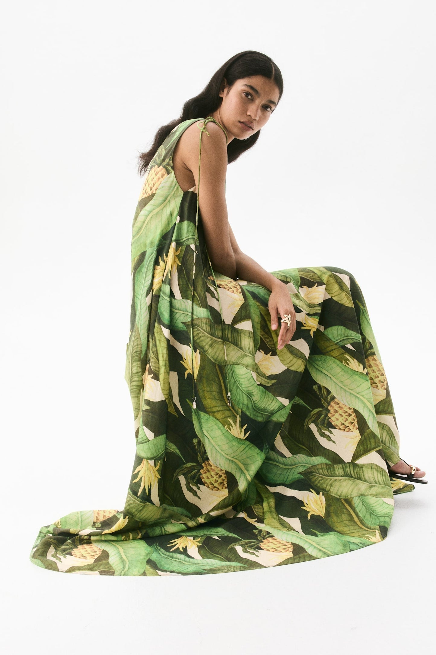 Tropical Pineapple Print Maxi Dress