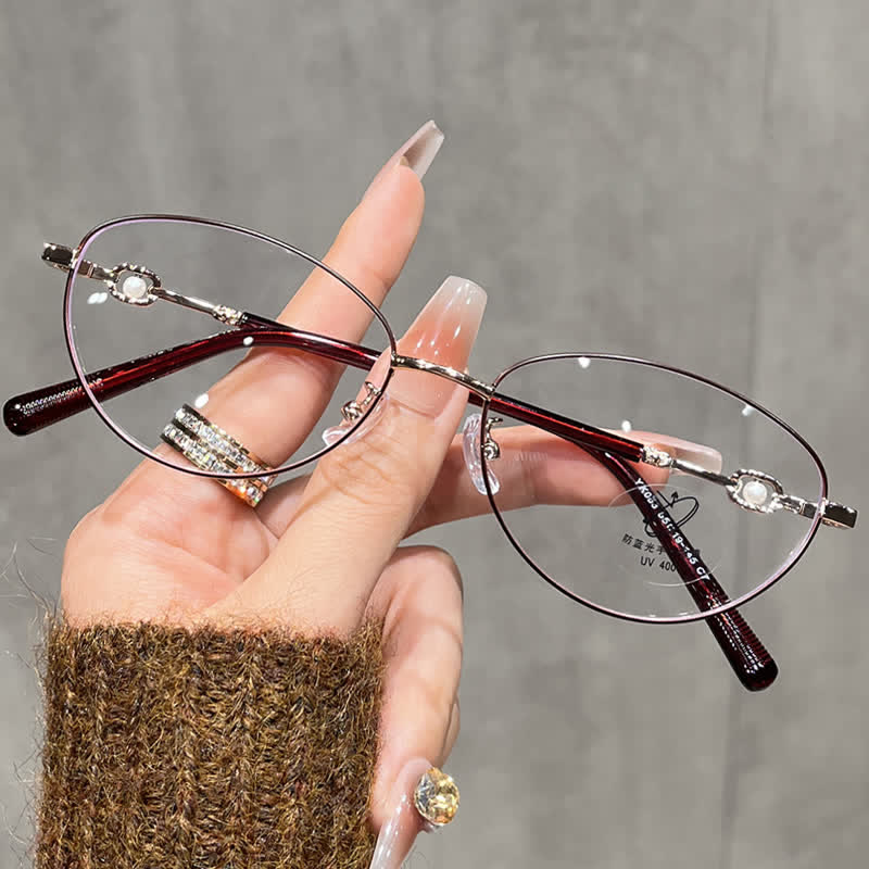 Spykay™ EG26731 Fashion Lightweight Oval Titanium Frame Anti-blue Light Pearl Decor Glasses