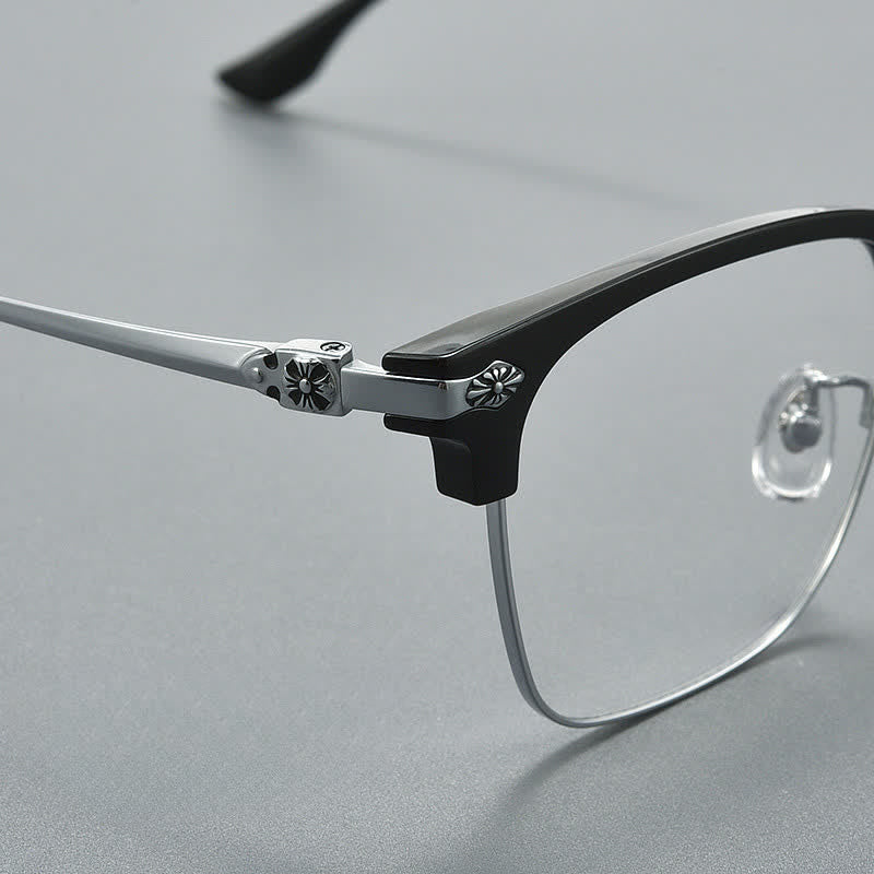 Spykay™ EG26934 Square Titanium Frame Anti-blue Light Browline Chrome Heart Glasses