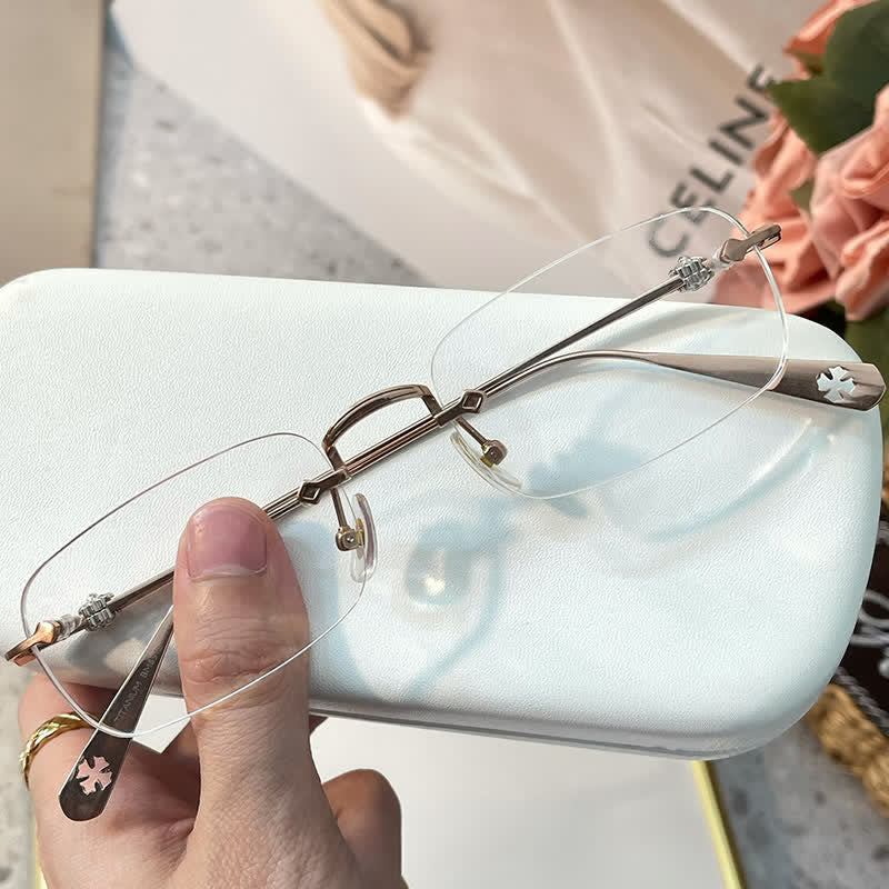 Spykay™ EG26935 Rectangle Titanium Frame Anti-blue Light Rimless Chrome Heart Glasses