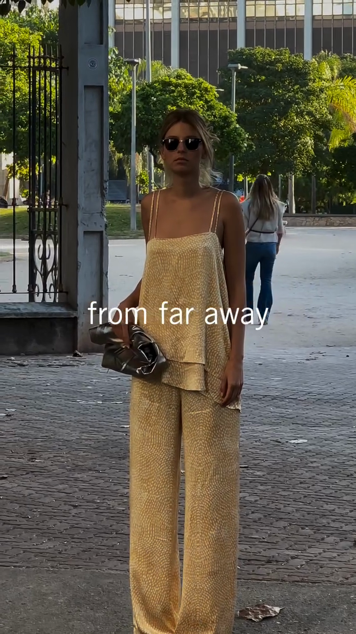 Gold Spaghetti Strap Top and Wide - leg Pants Set