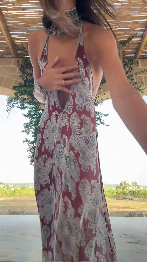 Deep - V Halter Maxi Dress with Floral Print