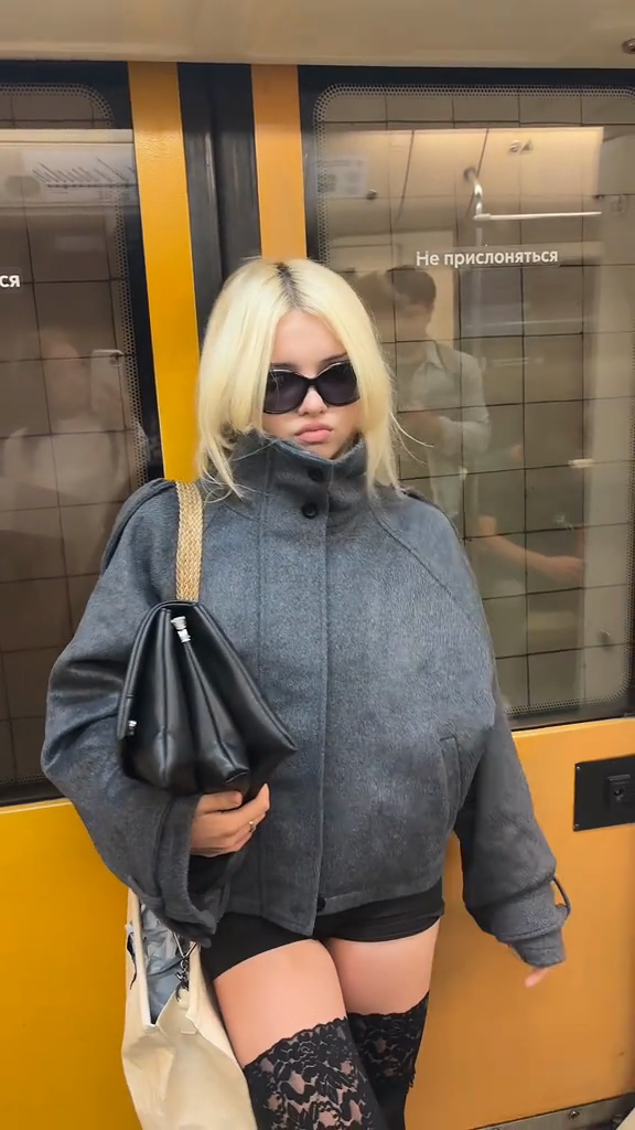 Gray Wool Blend Oversized Jacket with Stand - Up Collar