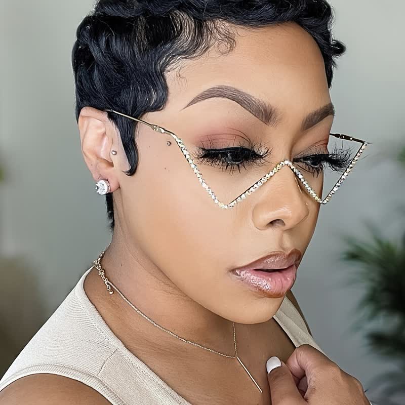 Spykay™ EG26881 Trendy Lensless Rhinestone Decor Semi-Rimless Glasses