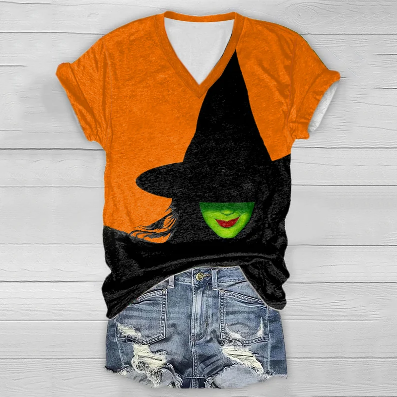 Halloween Witch Painting V-Neck T-Shirt