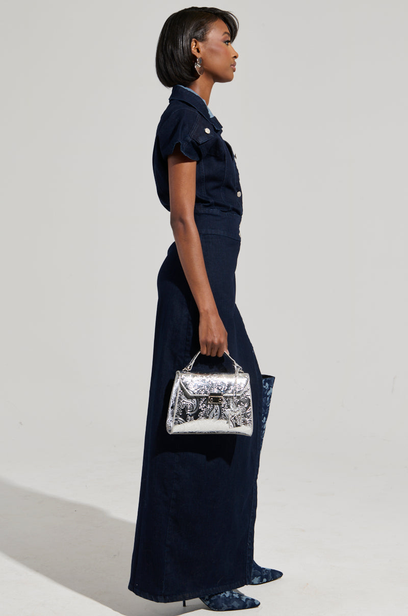 Denim Button-Up Front Slit Maxi Skirt