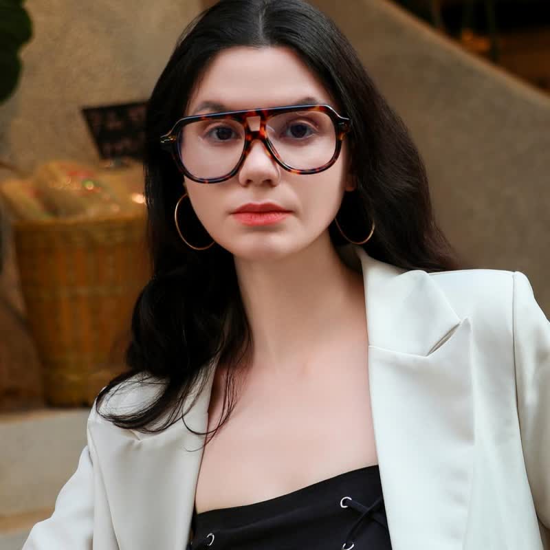 Spykay™ EG26883 Anti-blue Light Double Bridges Oversized Aviator Thick Eyeglasses