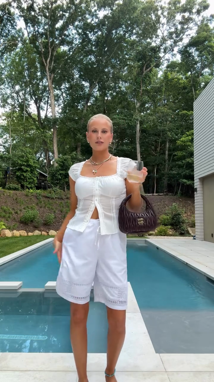 White Square - neck Crop Top and Embroidered Shorts Set