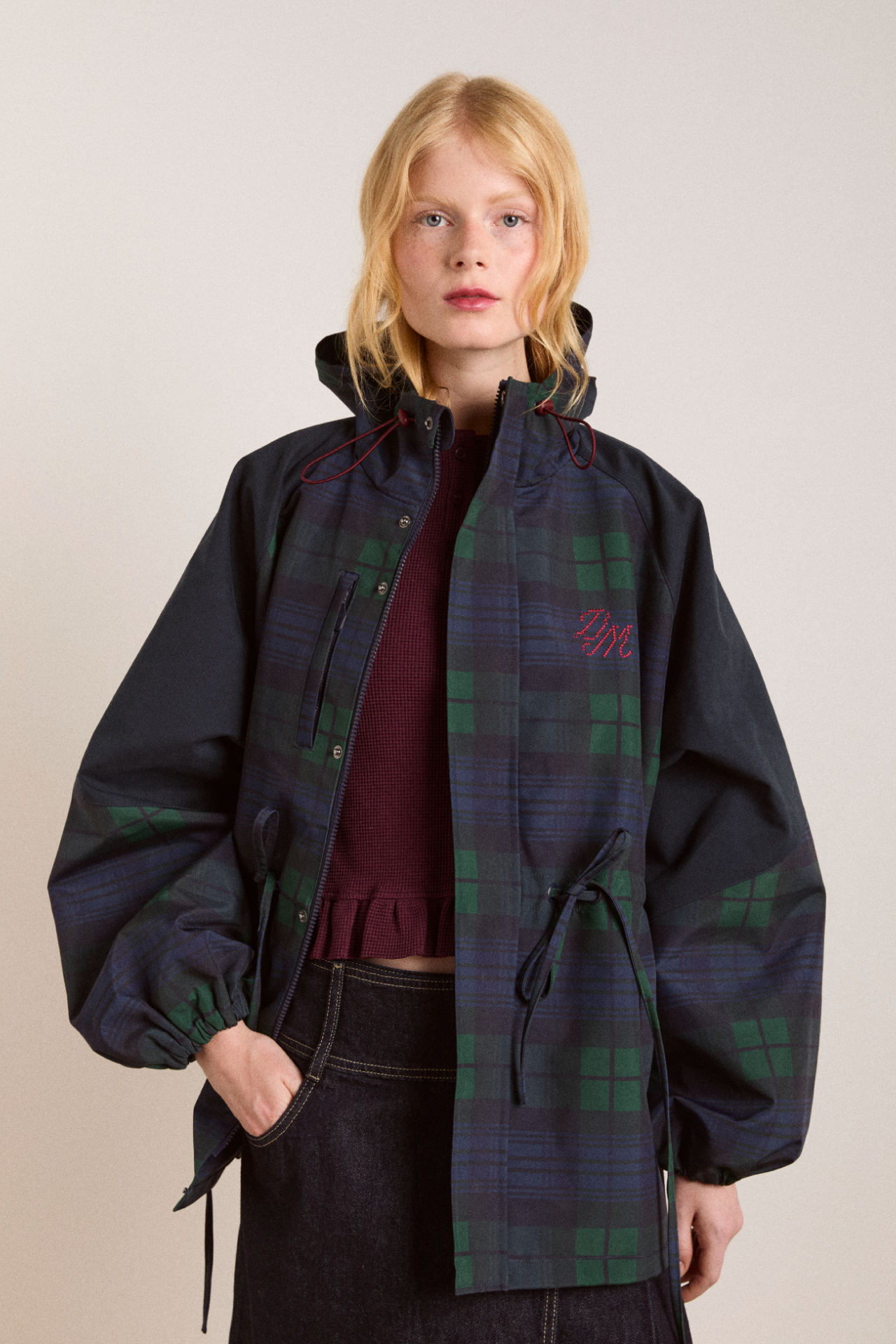 Green and Blue Plaid Hooded Jacket