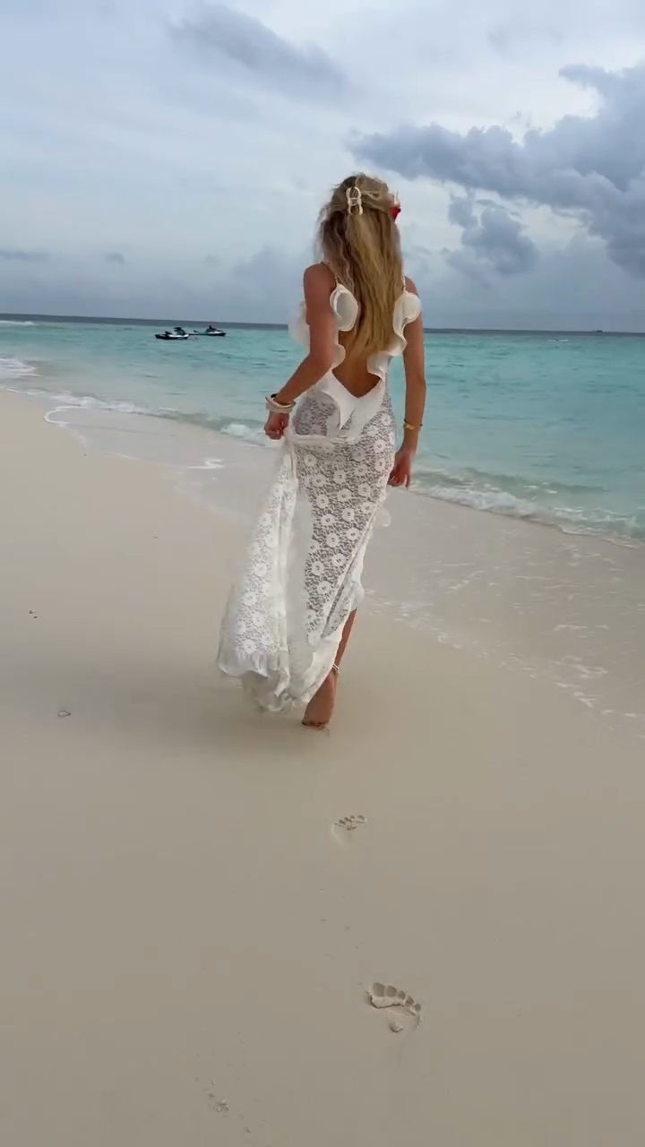 White Lace Ruffled High - Low Dress