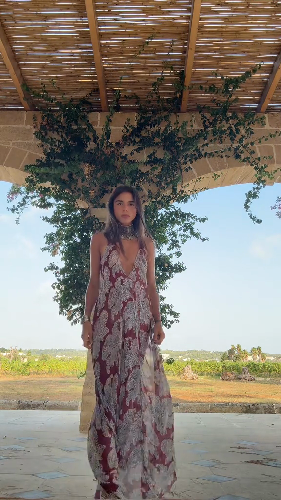 Deep - V Halter Maxi Dress with Floral Print